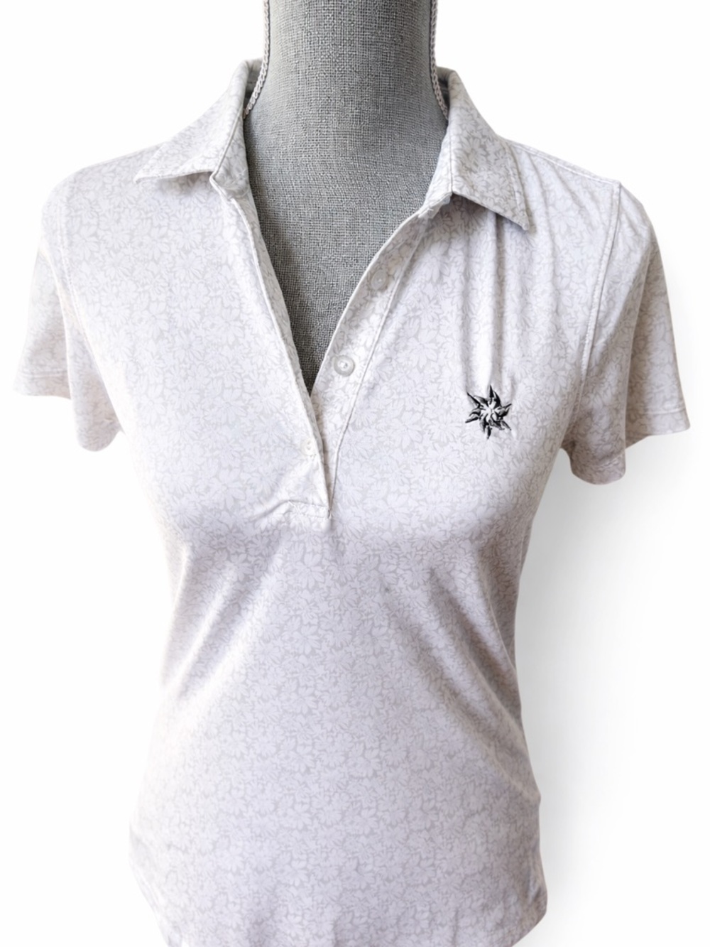 Straight Down Floral Performance Golf Polo Shirt Women’s XS White Stretch Athlei